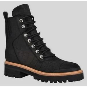 NWOT Marc Fisher Izzie 2 Leather Combat Alligator Print Lace Up Boots Size 8